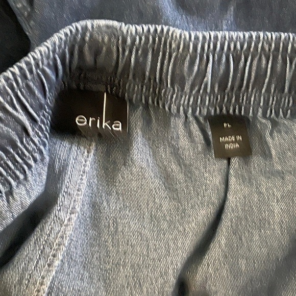 Erika Y2K blue drawstring elastic waist button on legs capri jeans Sz PL - Picture 6 of 6